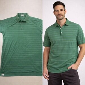 Peter Millar Mens XXL Green Blue Striped Short Sleeve 100% Cotton Polo Shirt
